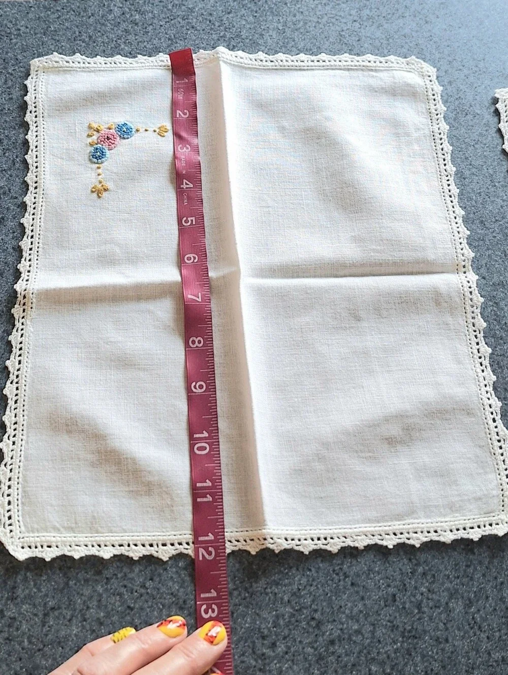Vintage Handmade Embroidered Floral Napkins With Crochet Edges, Set of 4